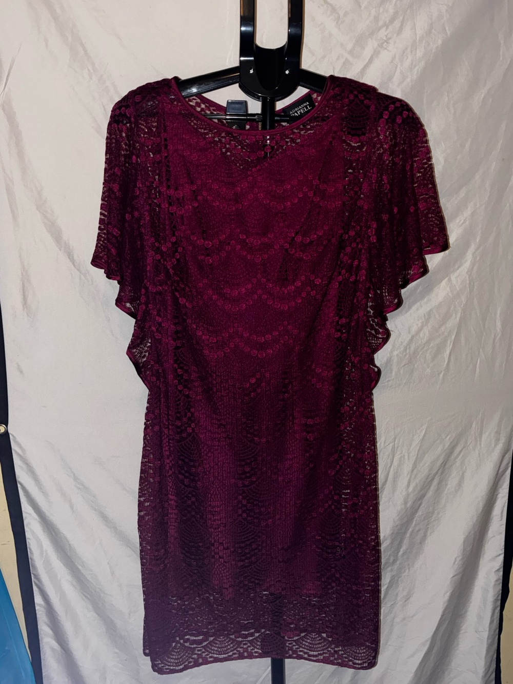 NWT Adrianna Papell Raspberry Lace Overlay Flutter Sleeve dress Sz 12